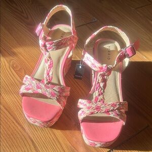 Torrid Pink and Cream Braided Wedge Sandals size 13w